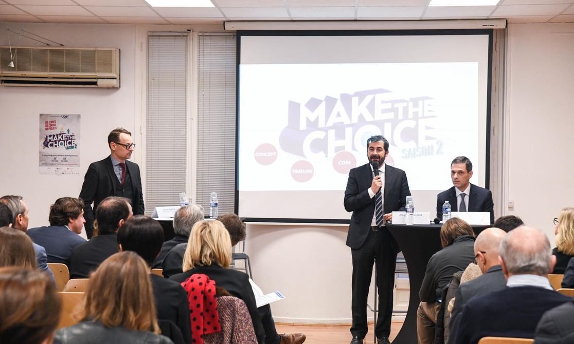 ohan Bencivenga, le président de l'UPE 13, et Rodolphe Saadé, le PDG du groupe CMA CGM, viennent de lancer la saison 2 de l'opération Make The Choice, qui permet à 100 jeunes sans diplôme d'être accompagnés par des coachs chefs d'entreprise  PHOTO OR
